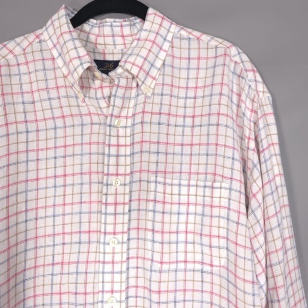 Brooks Brothers 346 Men’s 100% LINEN Plaid LS Shirt HONG KONG🇭🇰MADE Size LARGE